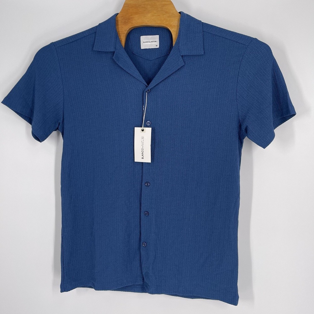 Blanco‎ By Nature Men's Textured Cotton Lightweight Button Denim Blue Sz M